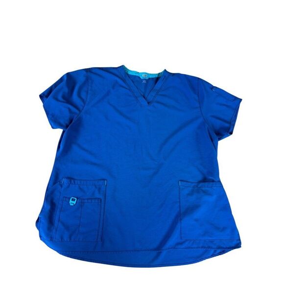 Carhartt 2XL Blue V-Neck Short Sleeve Scrub Top With Pockets - Picture 6 of 10